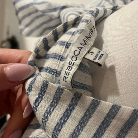 Rebecca Minkoff Blue & White Striped Ruffle Button Up Blouse - Picture 3 of 3